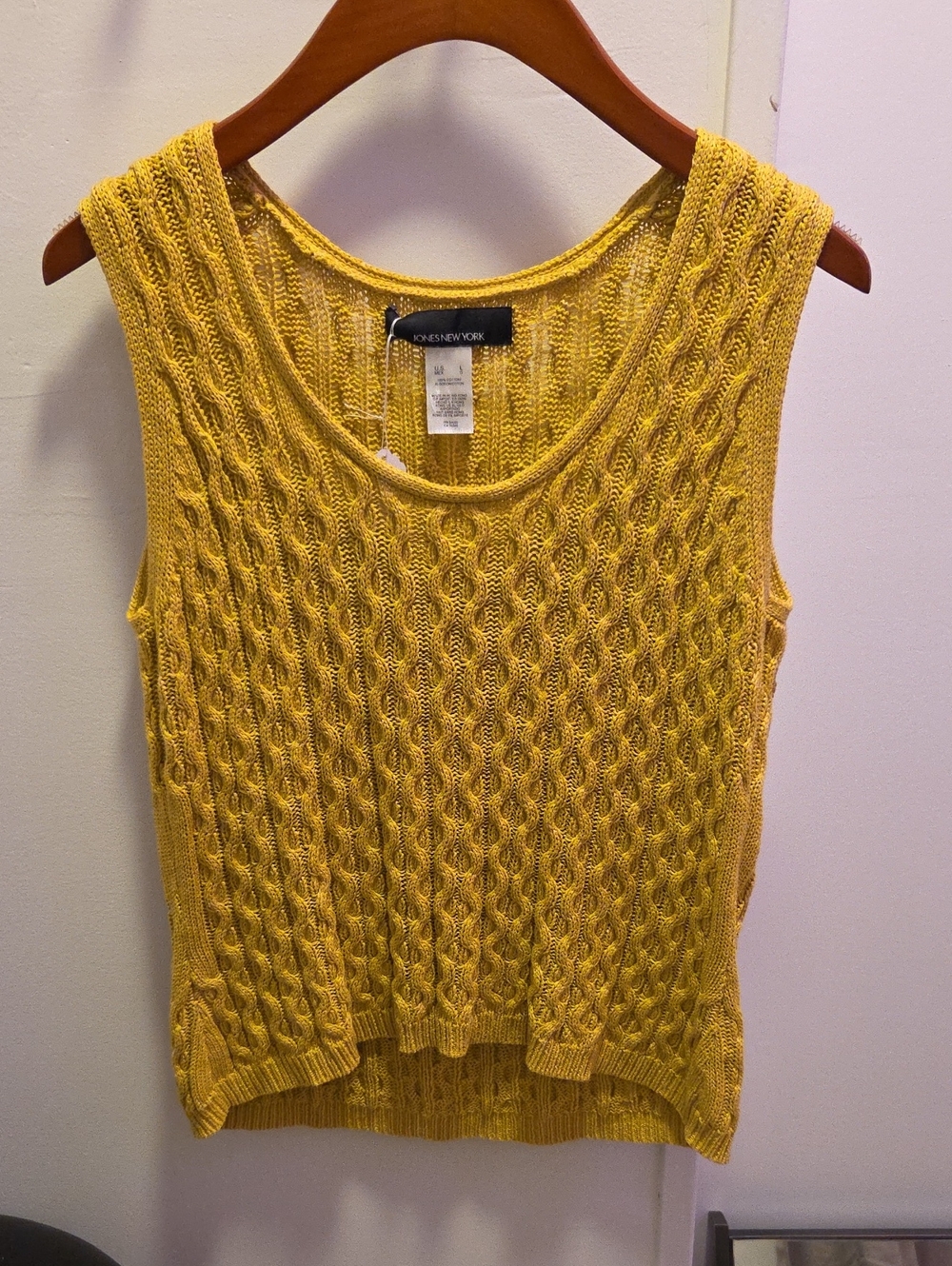 Jones New York Yellow Cable Knit Sleeveless Tank